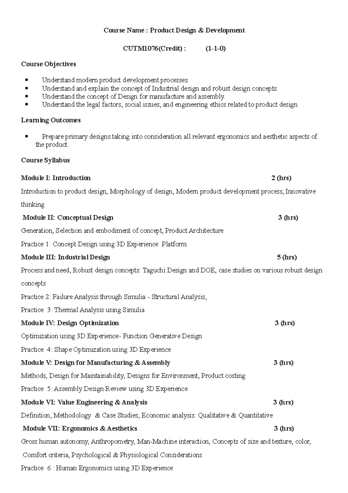 PDPD - complete plan - Course Name : Product Design & Development ...