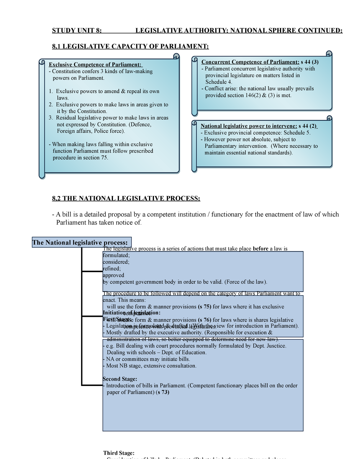 CSL2601 8 Legislative Authority cont - The National legislative process ...