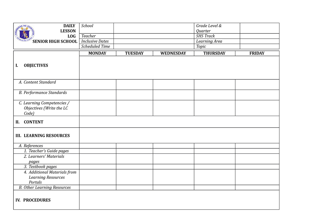 Dll-template - Sana magustohan niyo - DAILY LESSON LOG SENIOR HIGH ...