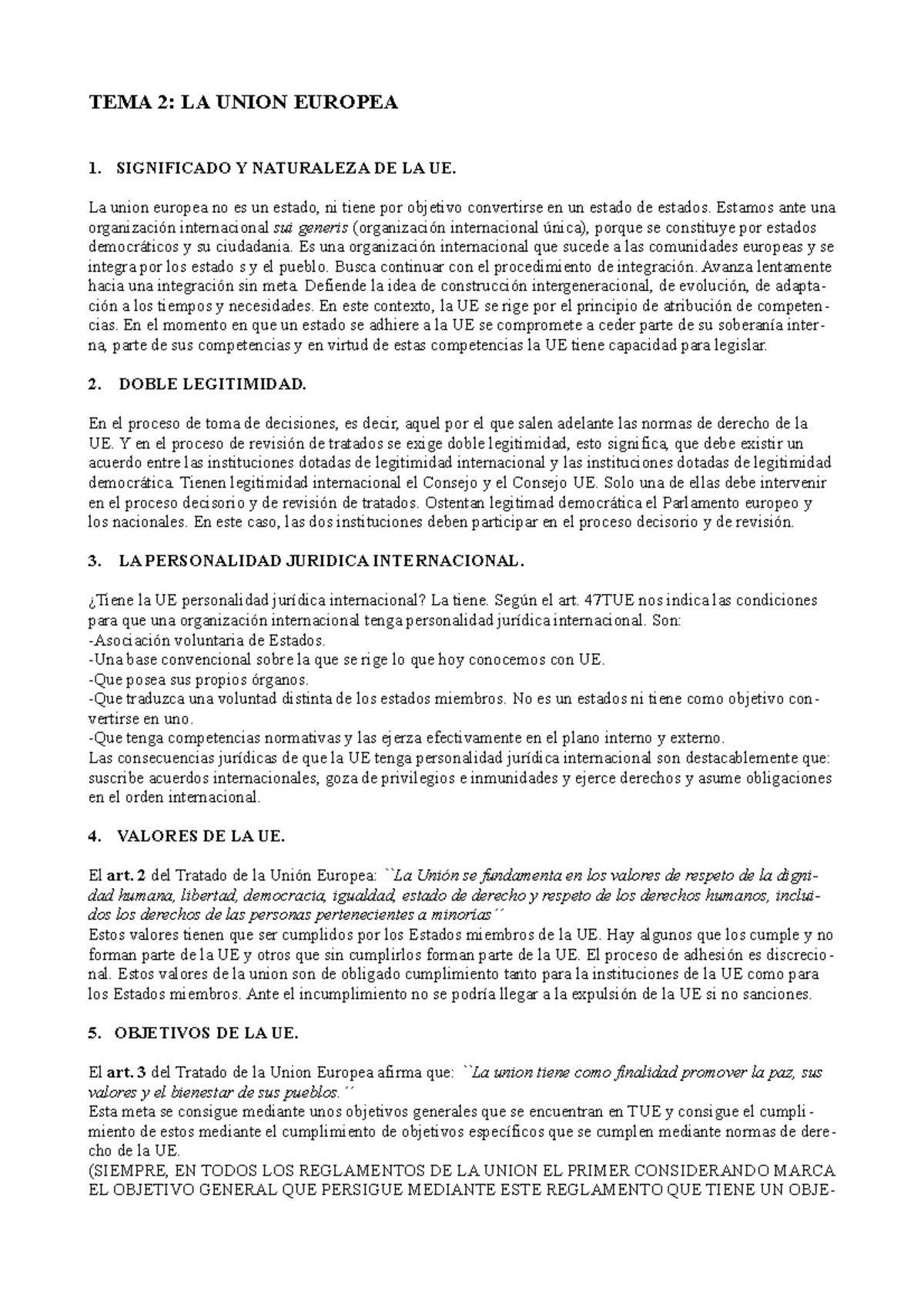 Apuntes. tema 2 asignatura Instituciones y Derecho de la UE - TEMA 2 ...
