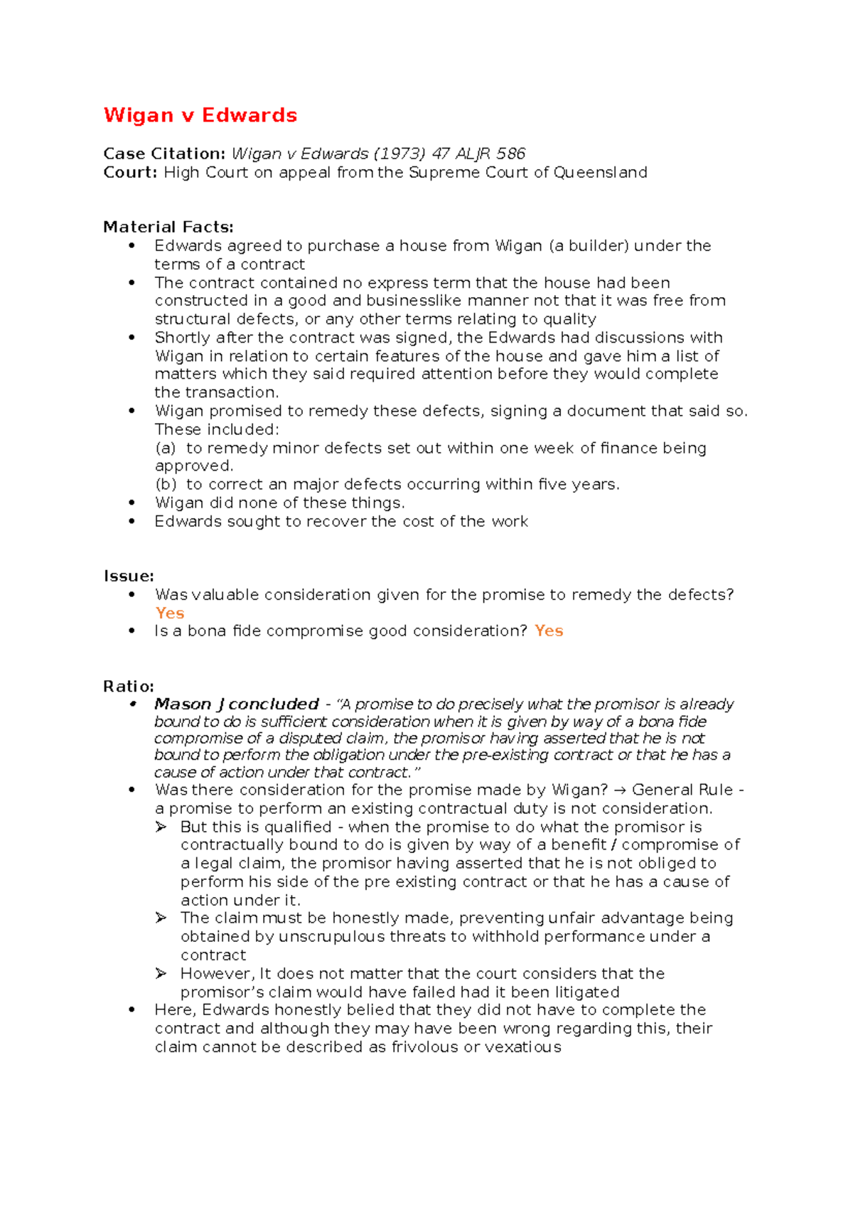 Wigan v Edwards Case Summary Wigan v Edwards Case Citation Wigan v