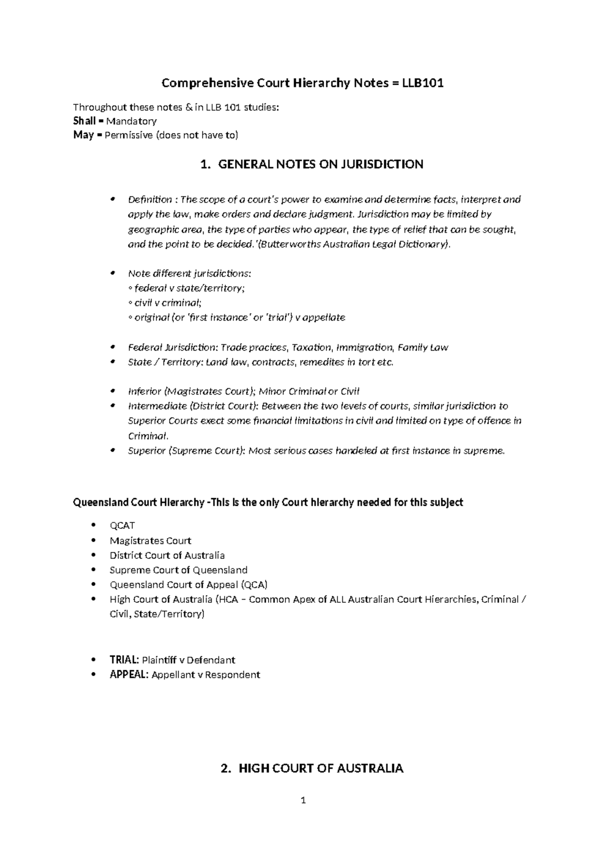 Court Hierarchy Notes - Upload - Comprehensive Court Hierarchy Notes ...