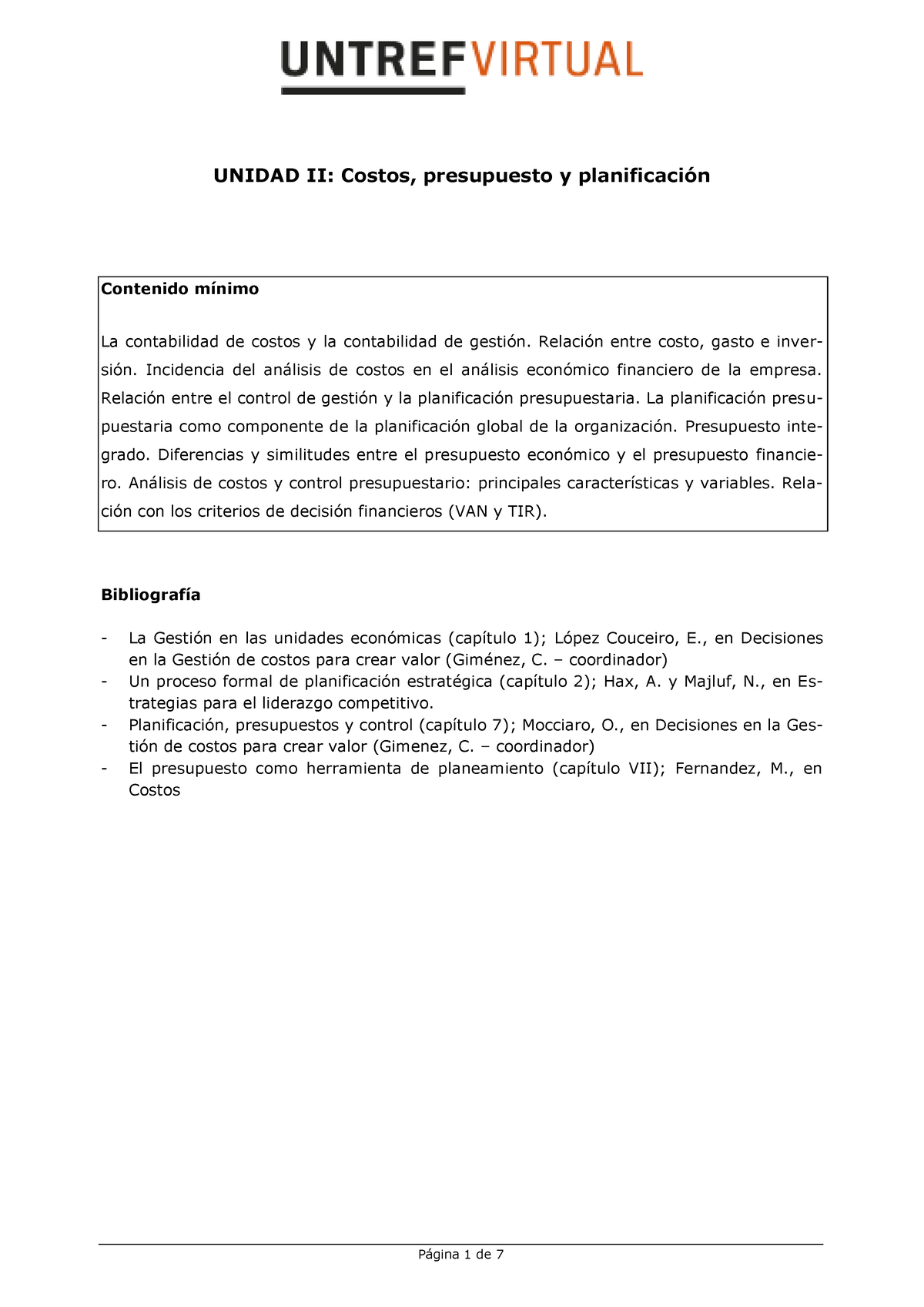 Unidad 2 Costos Y Presupuesto 1 Unidad Ii Costos Presupuesto Y Planificación Contenido 4303