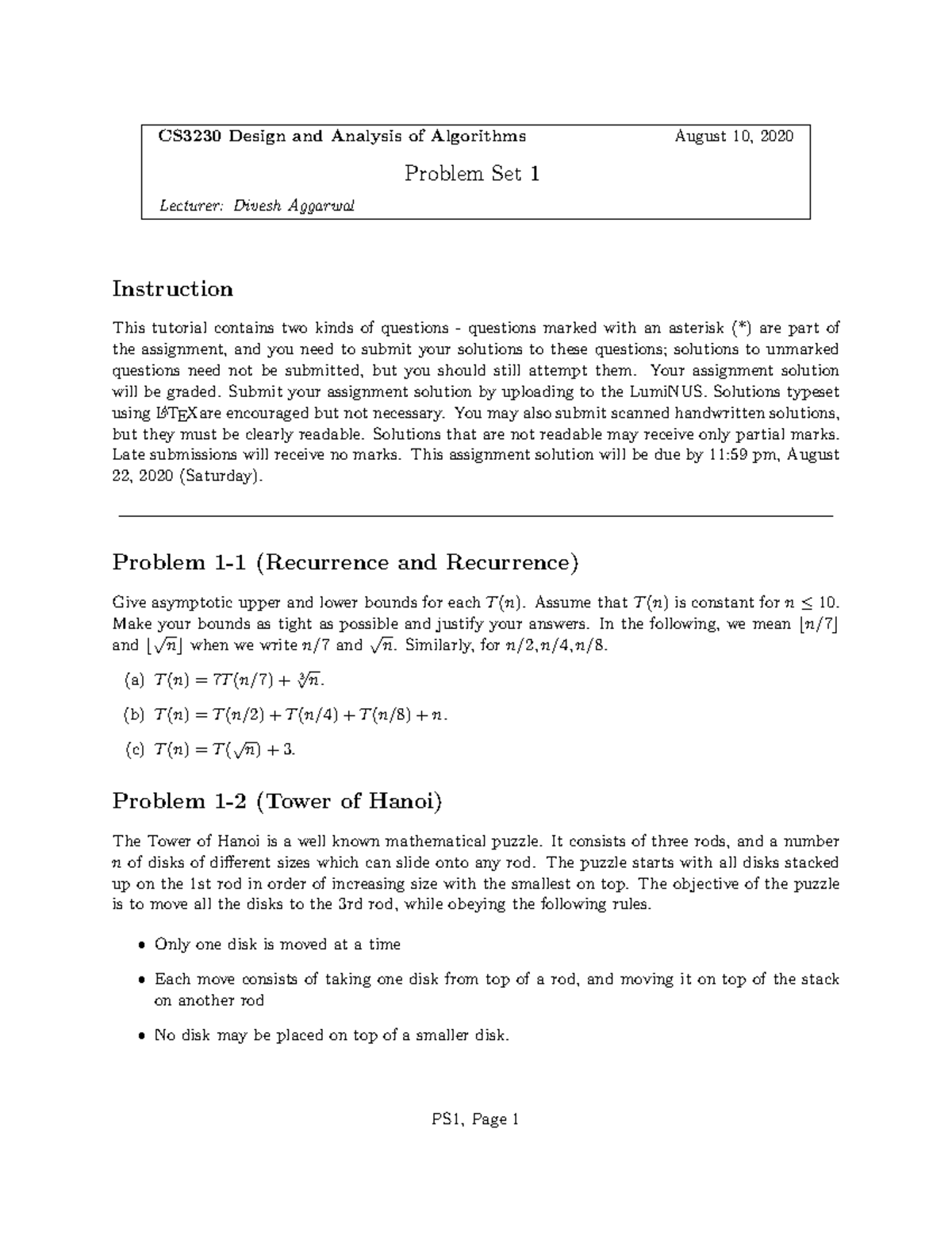 Unknown - Nil - CS3230 Design and Analysis of Algorithms August 10 ...