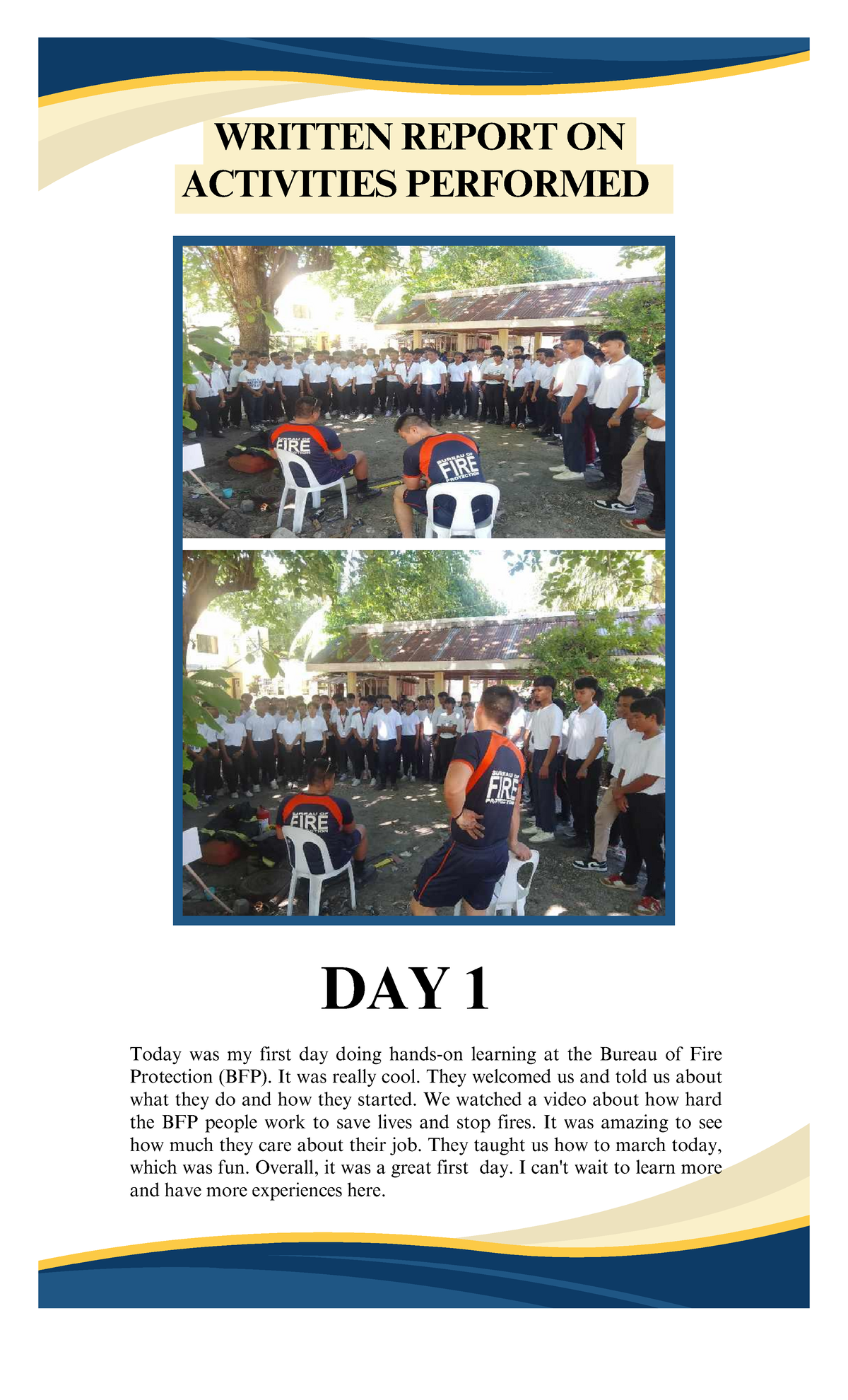 Written Report ON Activities - WRITTEN REPORT ON ACTIVITIES PERFORMED ...