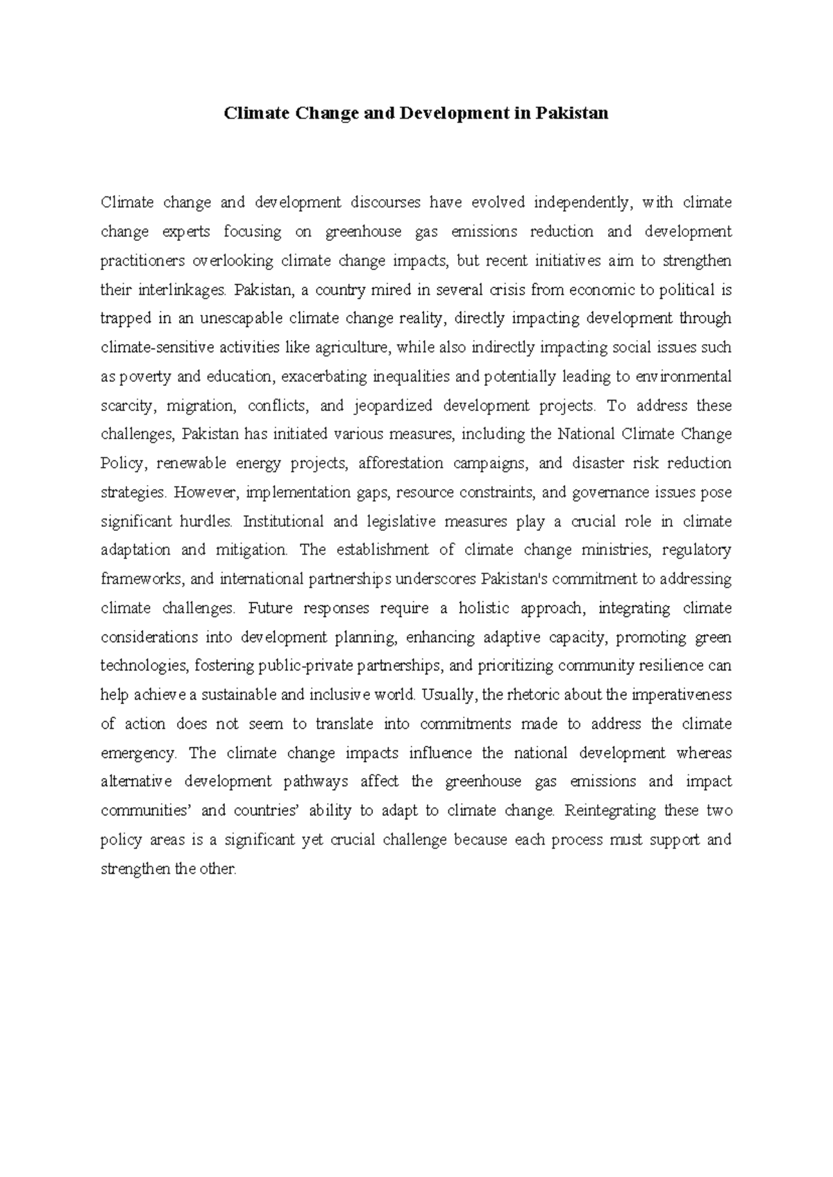Climate Change and Development in Pakistan - Pakistan, a country mired ...