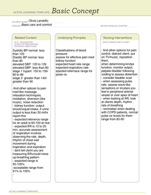 Basic Concept-Basic Care and Comfort - ACTIVE LEARNING TEMPLATES