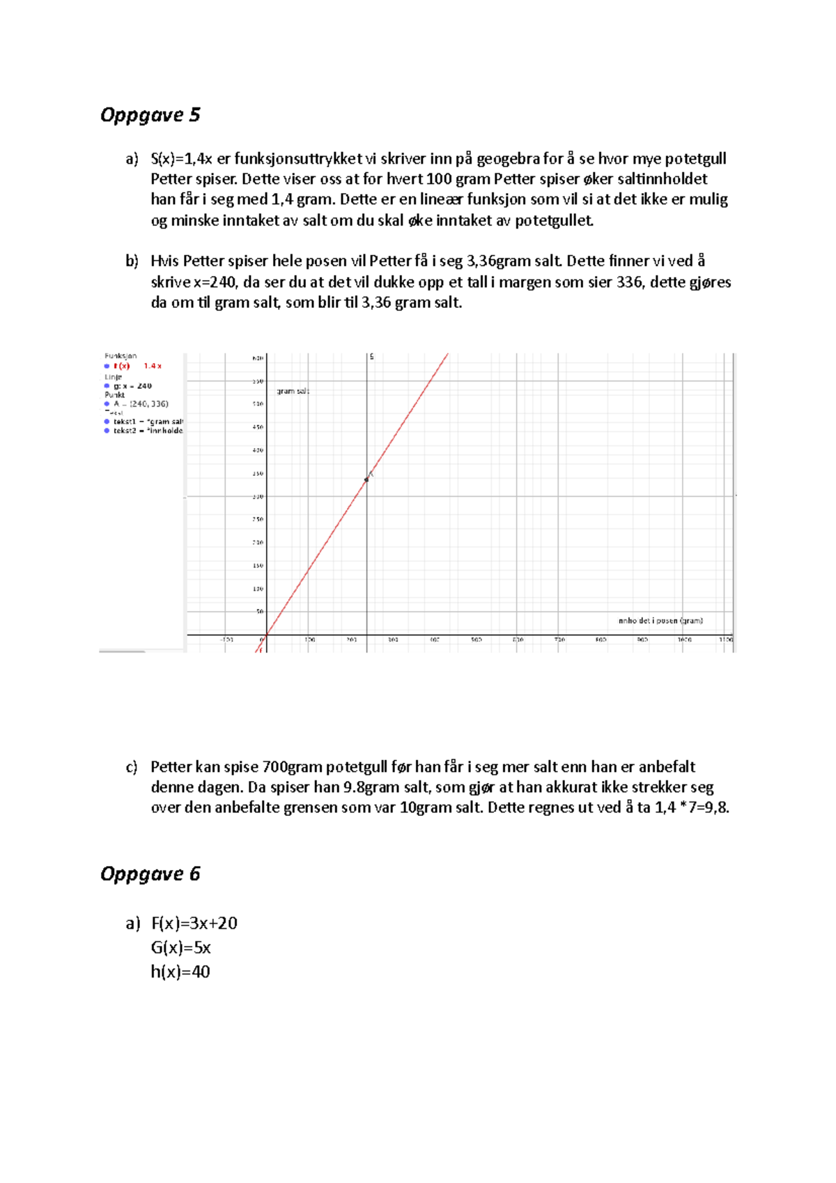 Prøve I Geografi - Oppgave 5 A) S(x)=1,4x Er Funksjonsuttrykket Vi ...