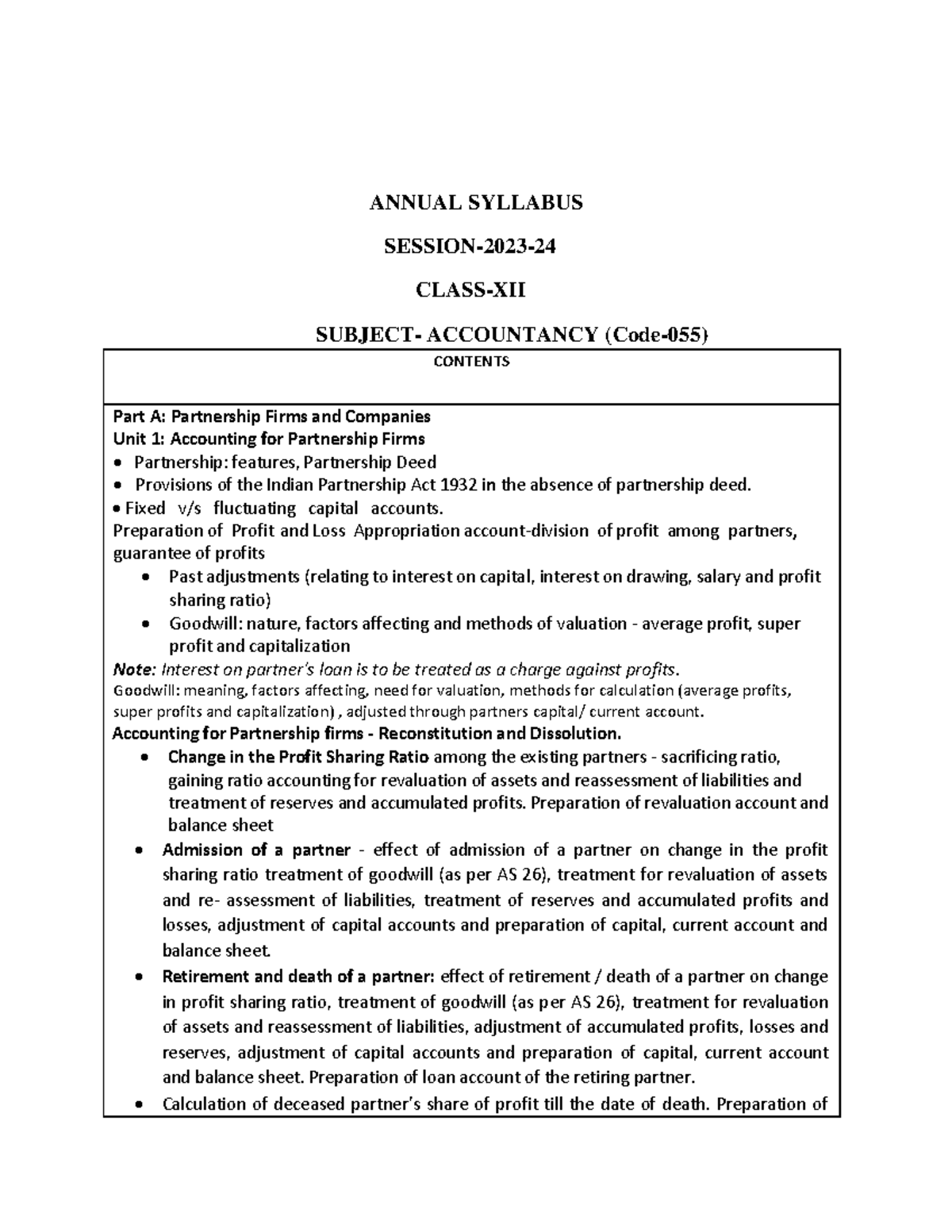 12 accountancy eng 2023 24 ANNUAL SYLLABUS SESSION2023 CLASSXII