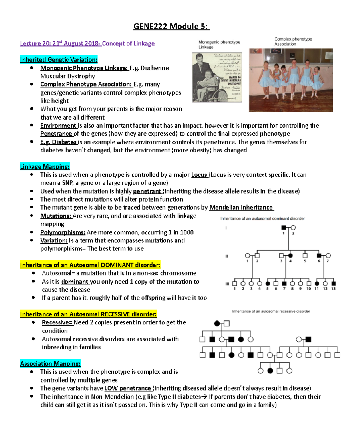 GENE222 Module 5 - Lecture notes 17-22 - GENE222 Module 5: Lecture 20: ...