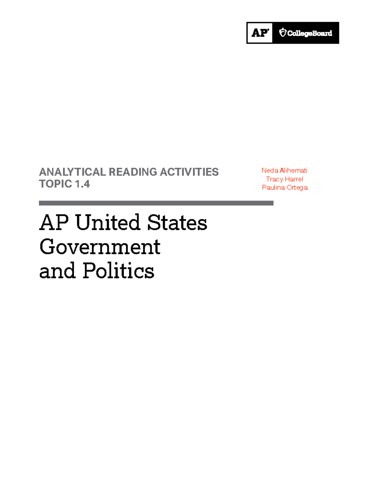 Analytical Reading Activity 1.4 - AP United States Government and ...