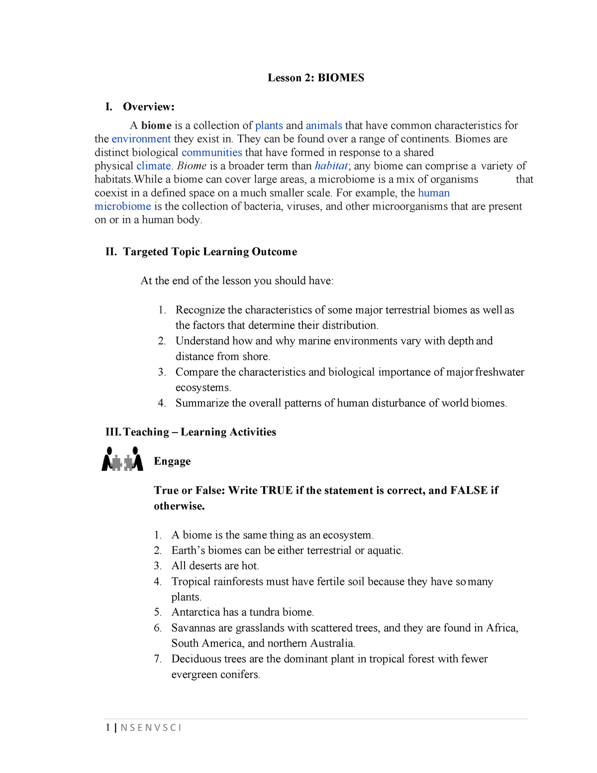 2.- Module ENV-SCI Lesson 2 Biomes - Lesson 2: BIOMES I. Overview: A ...