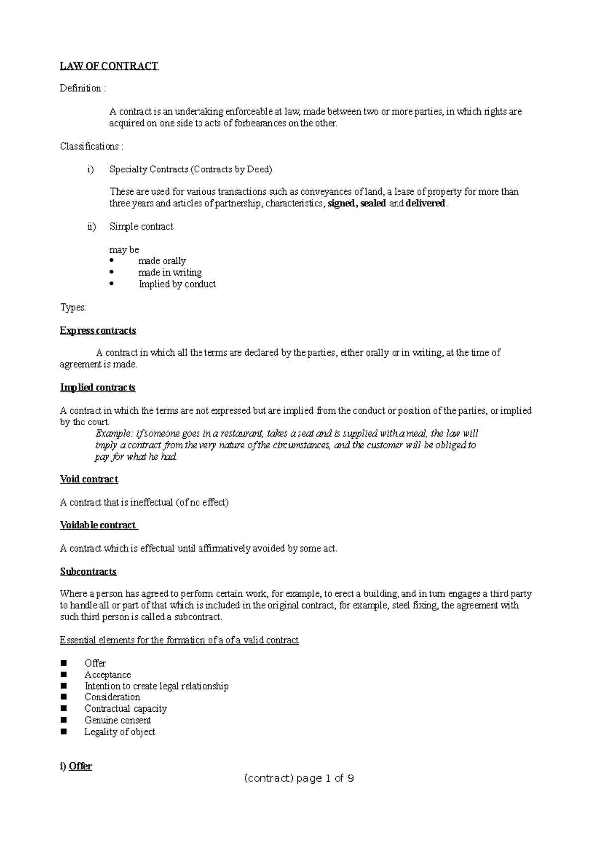 1-0-law-of-contract-lecture-notes-1-law-of-contract-definition-a