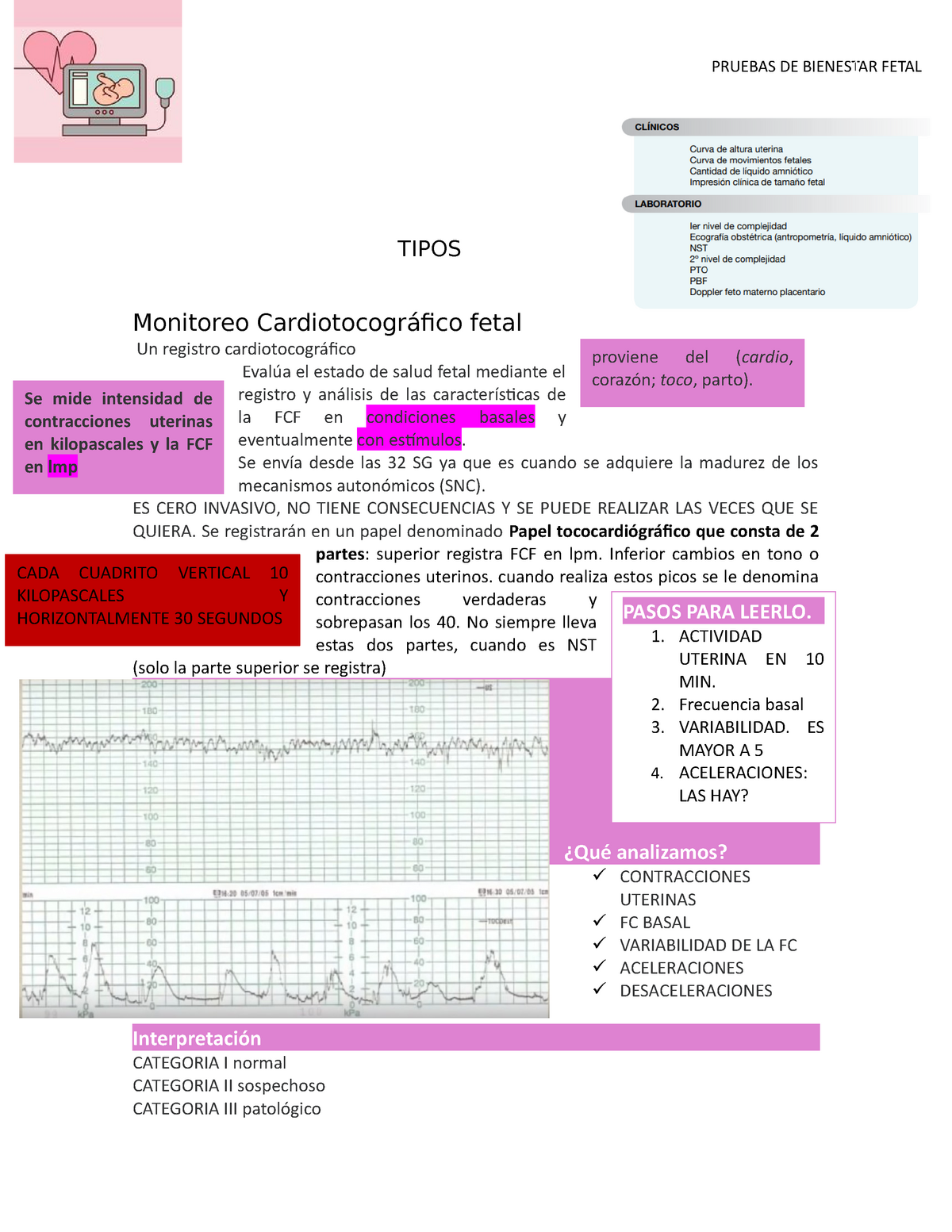 Pruebas De Bienestar Fetal 1 Pruebas De Bienestar Fetal Tipos Monitoreo Cardiotocográfico 2474