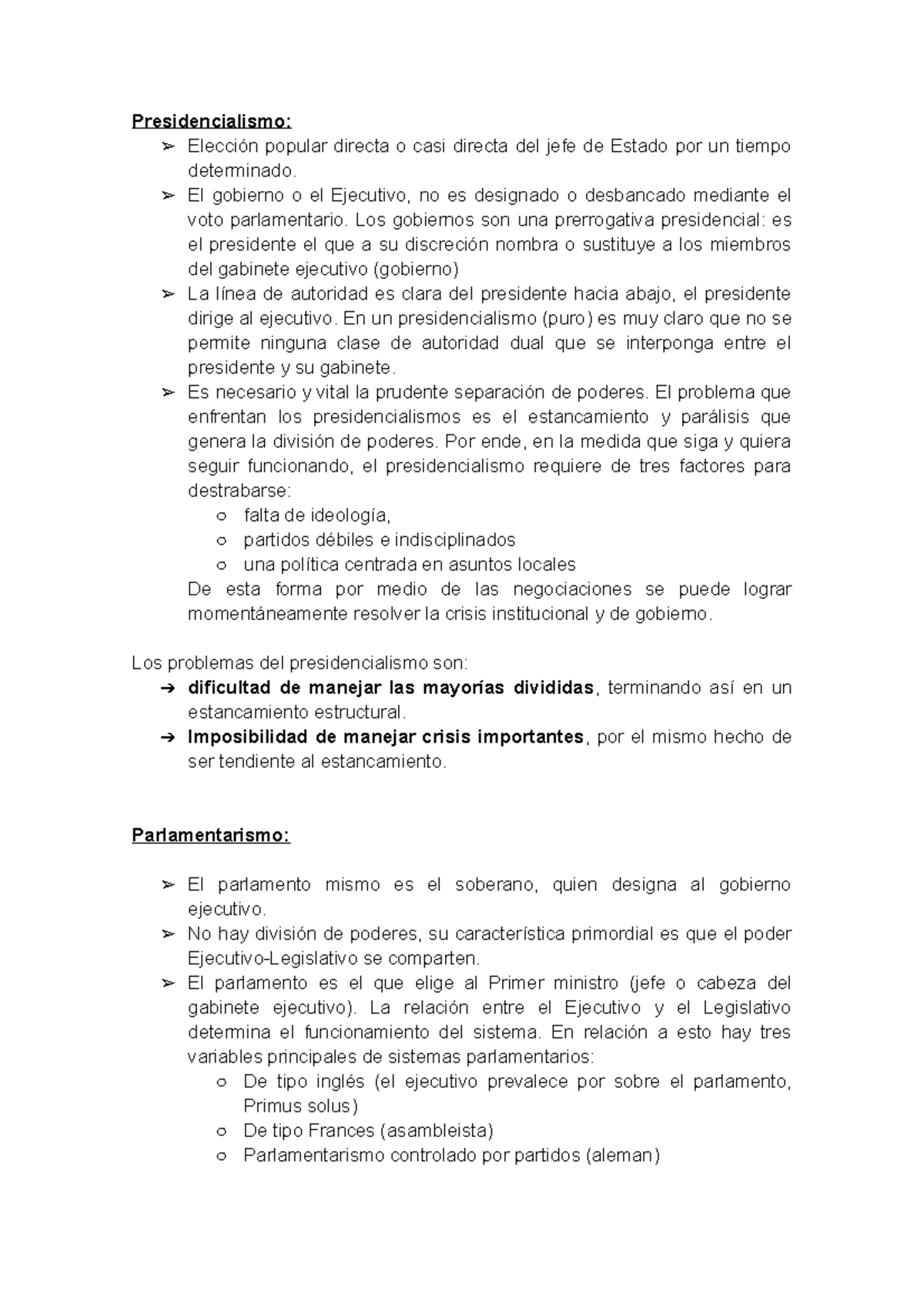 Presidencialismo Y Parlamentarismo - Presidencialismo: Elección Popular ...