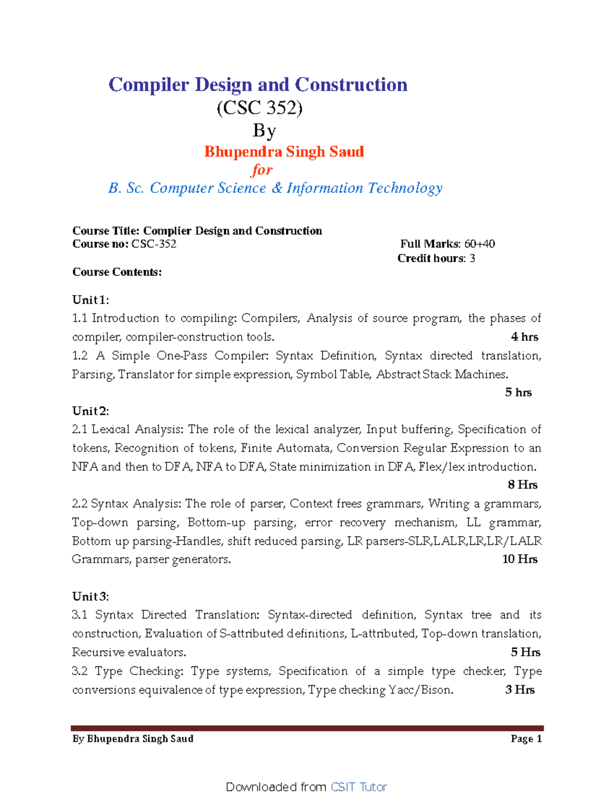 Bhupendra Singh Saud - Compiler Design and Construction Note - By ...