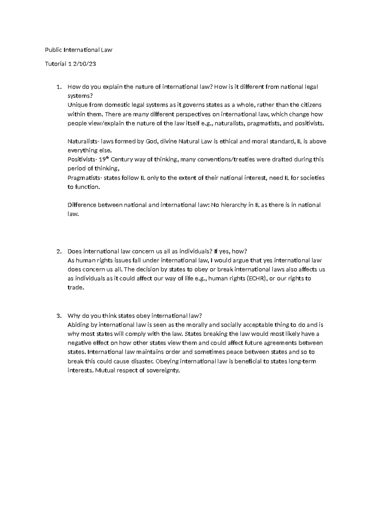 Public International Law Tutorial 1 - How do you explain the nature of ...
