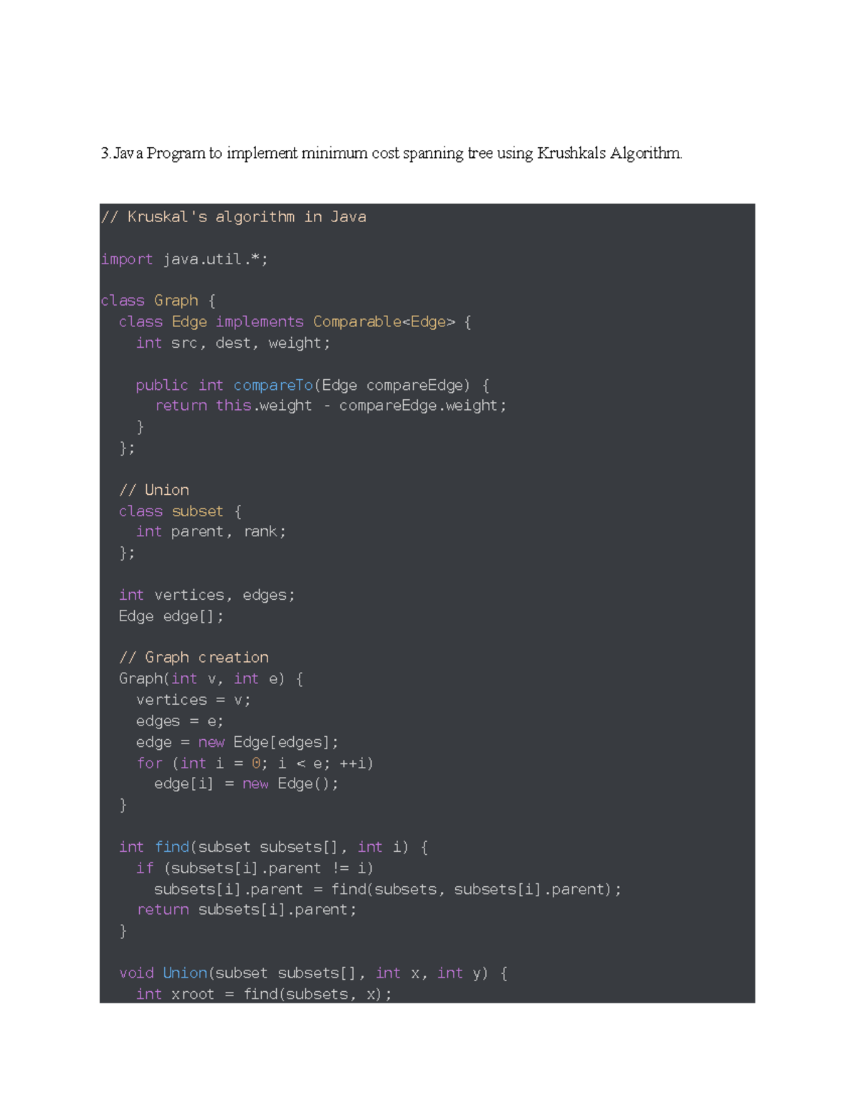 EXP 3 - 3 Program to implement minimum cost spanning tree using ...
