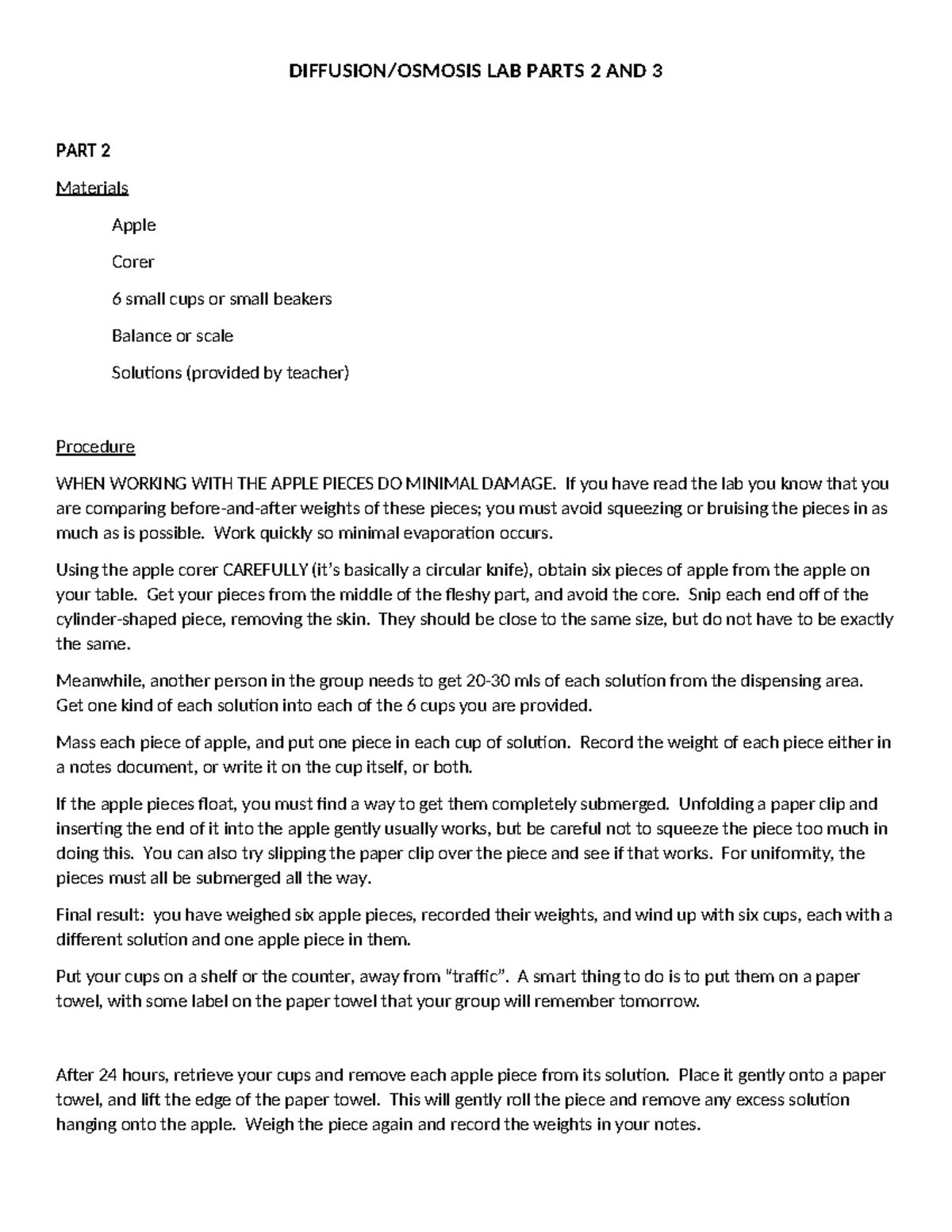 Diffusion Osmosis LAB Parts 2 AND 3 - Studocu