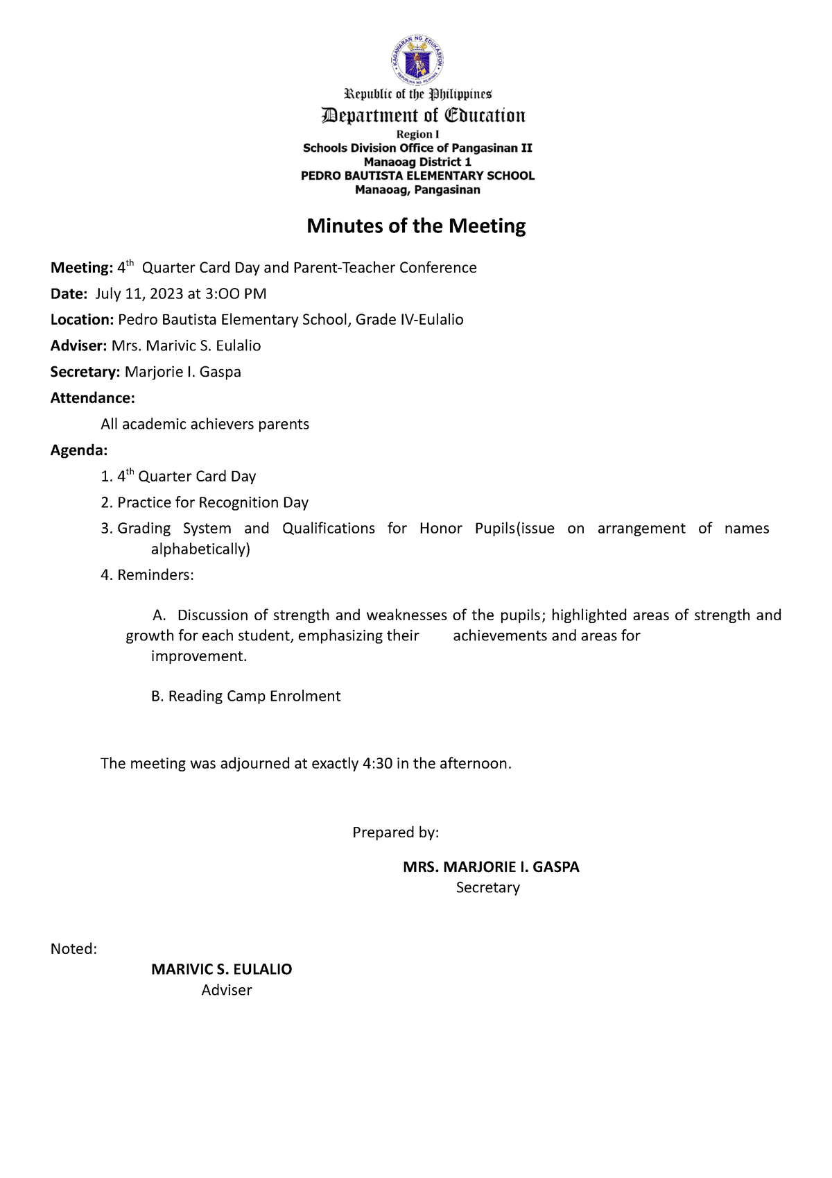 Minutes of the Meeting 4th Card Day Copy Copy Copy - Minutes of the ...