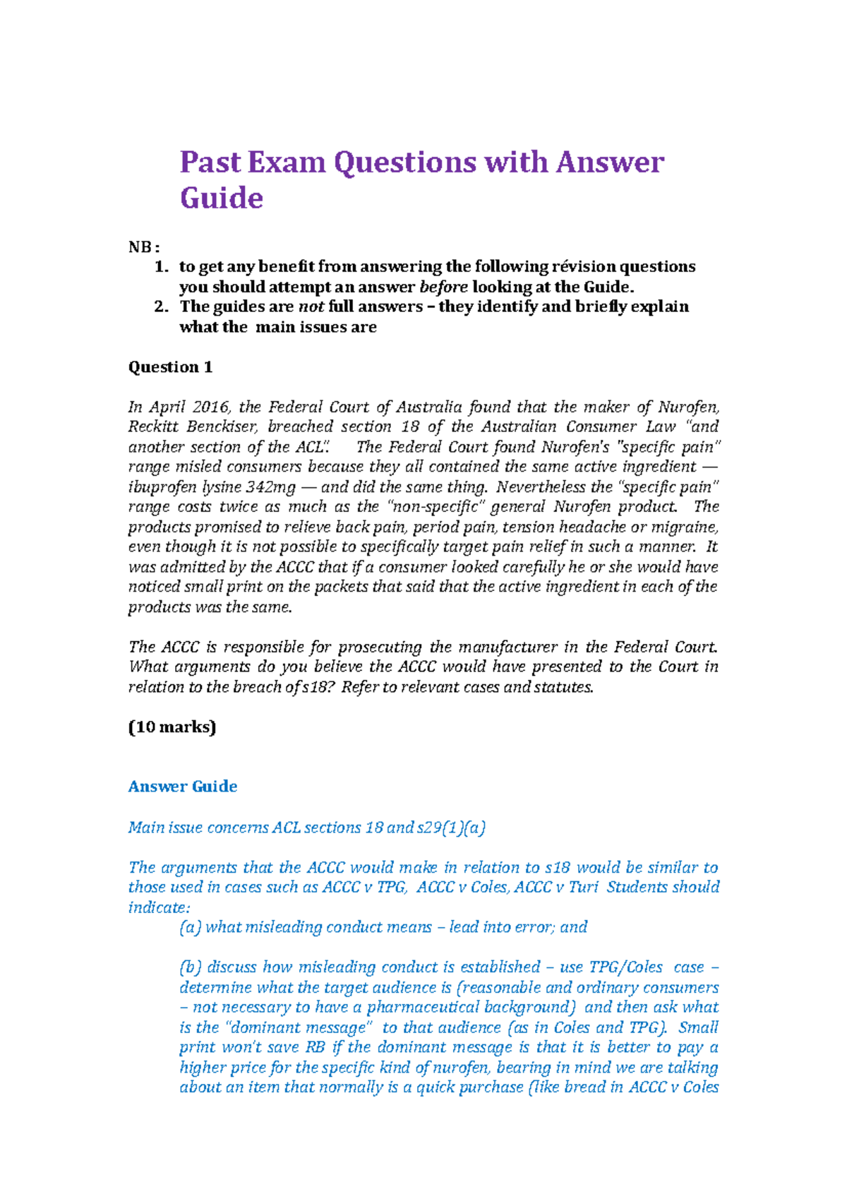 Past Exam Questions With Answer Guide For Students (1) - Past Exam ...