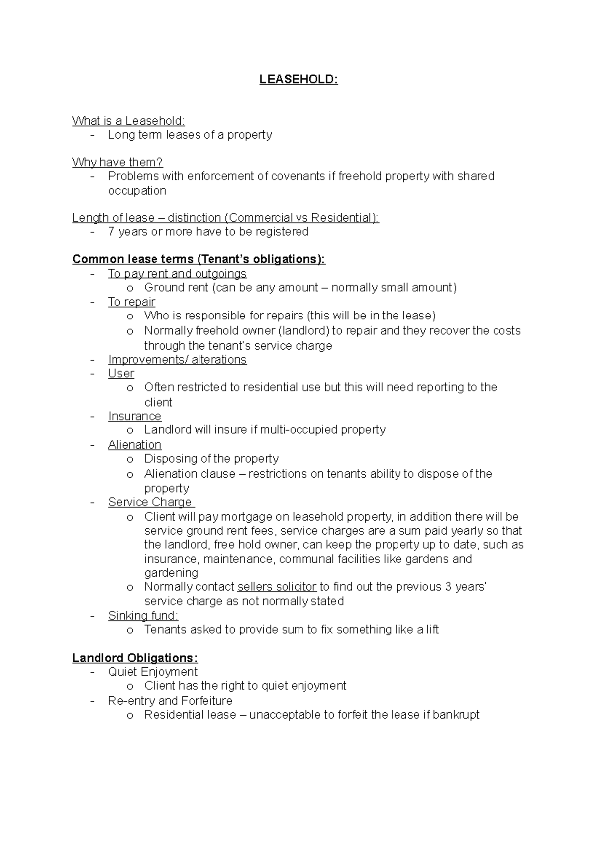 8 Leasehold LEASEHOLD What is a Leasehold Long term leases of a