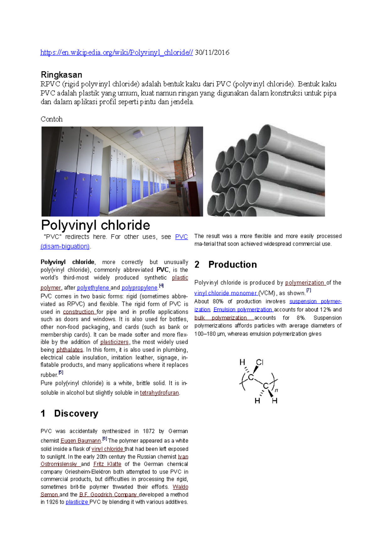RPVC RPVC en.wikipedia/wiki/Polyvinyl_chloride// 30/11/ Ringkasan