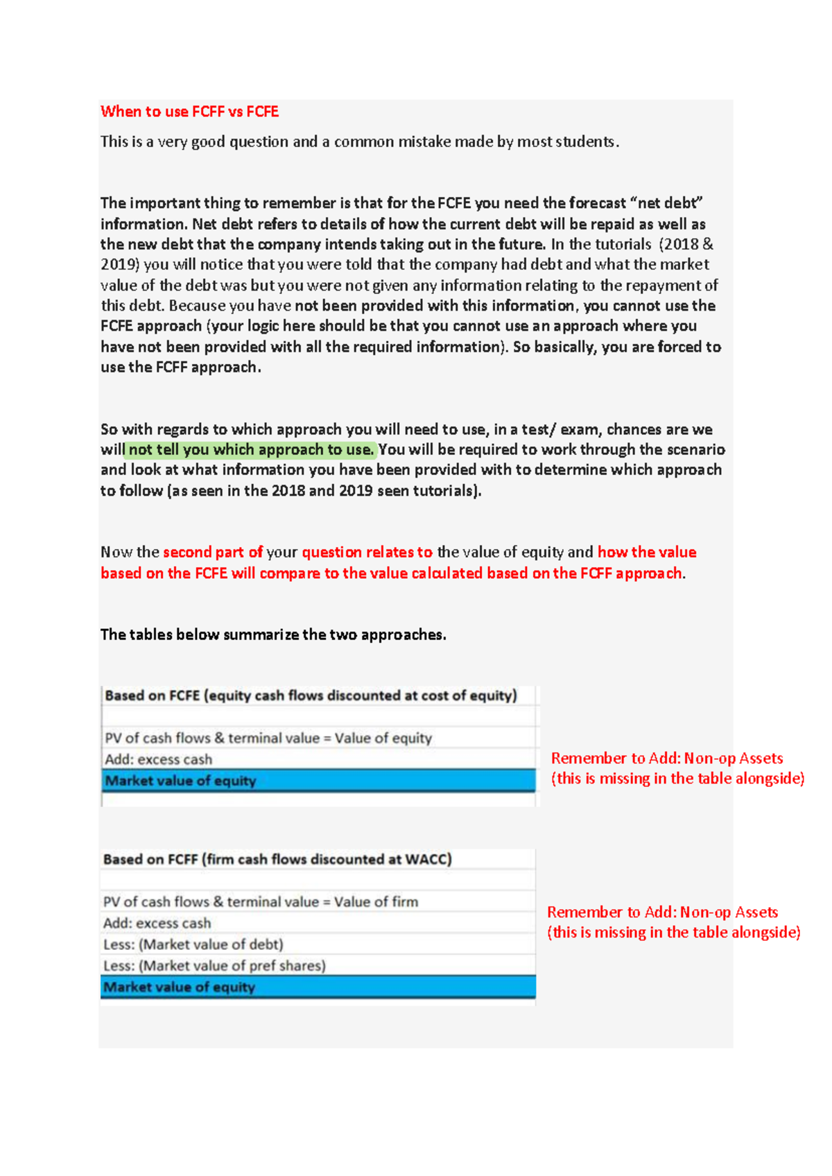 Discussion question-3 - When to use FCFF vs FCFE This is a very good ...