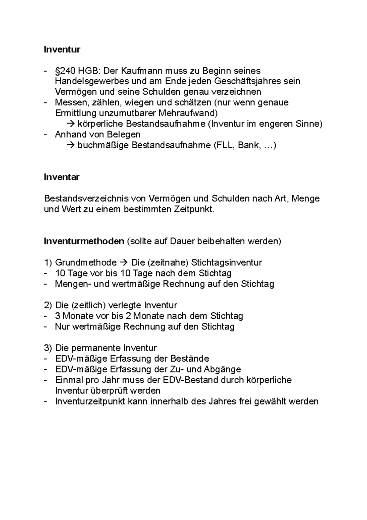 Inventur, Inventar, Inventurmethoden - Inventur §240 HGB: Der Kaufmann ...