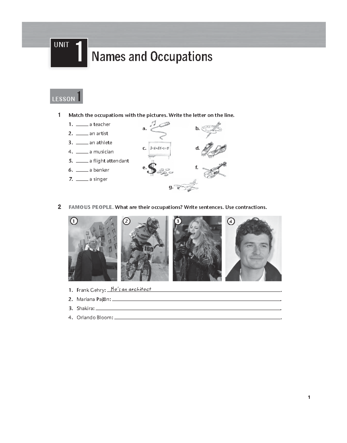 Fundamentals workbook unit 1 - 1 LESSON 1 1 Match the occupations with ...