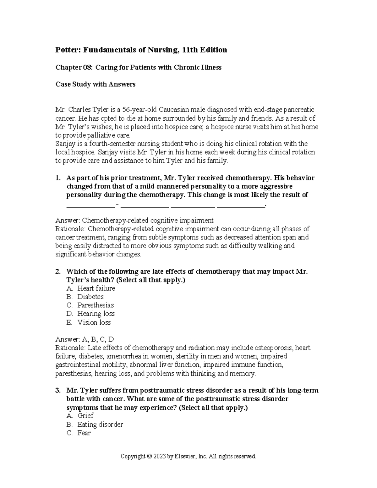 Chapter 008 - Case Study 8 - Copyright © 2023 by Elsevier, Inc. All ...