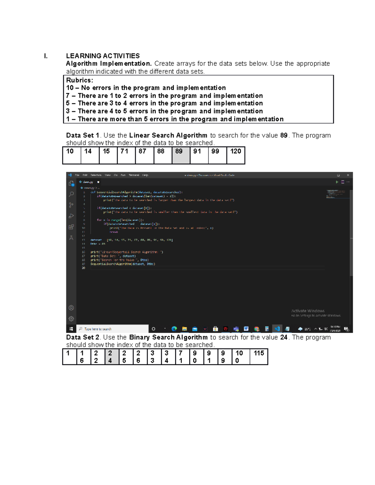IM2 - Answer to activities - I. LEARNING ACTIVITIES Algorithm ...