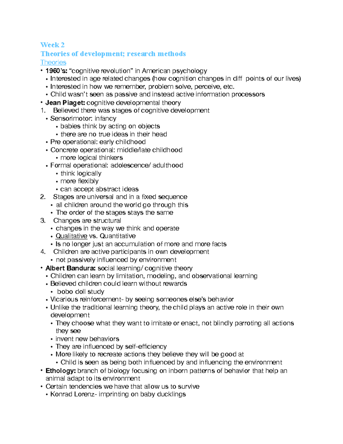 Dev psych- week 2 - some theories of development and research methods ...