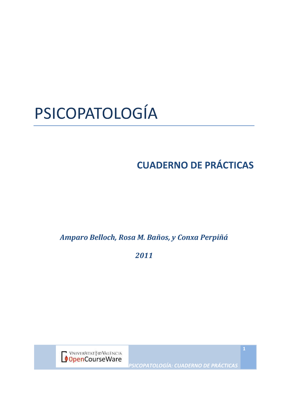 Psicopatologia Cuaderno DE Practicas PSI - 1 PSICOPATOLOGÍA CUADERNO DE ...