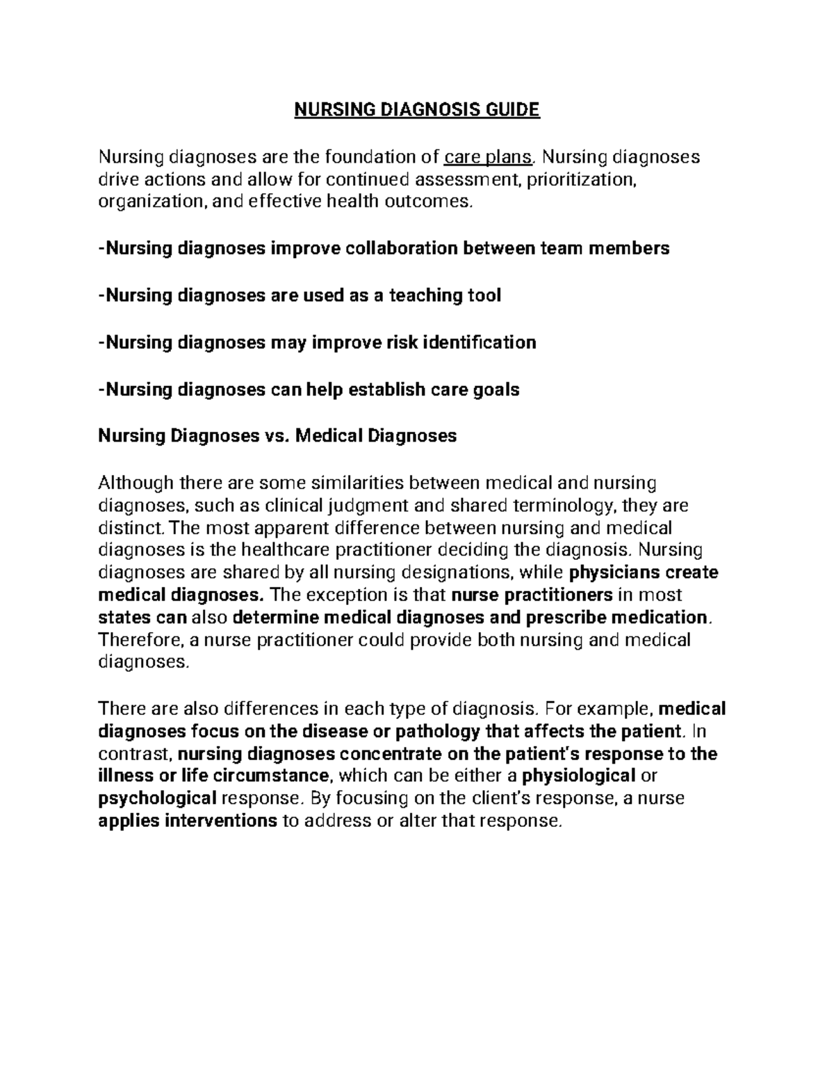 Nursing Diagnosis Guide NURSING DIAGNOSIS GUIDE Nursing diagnoses are