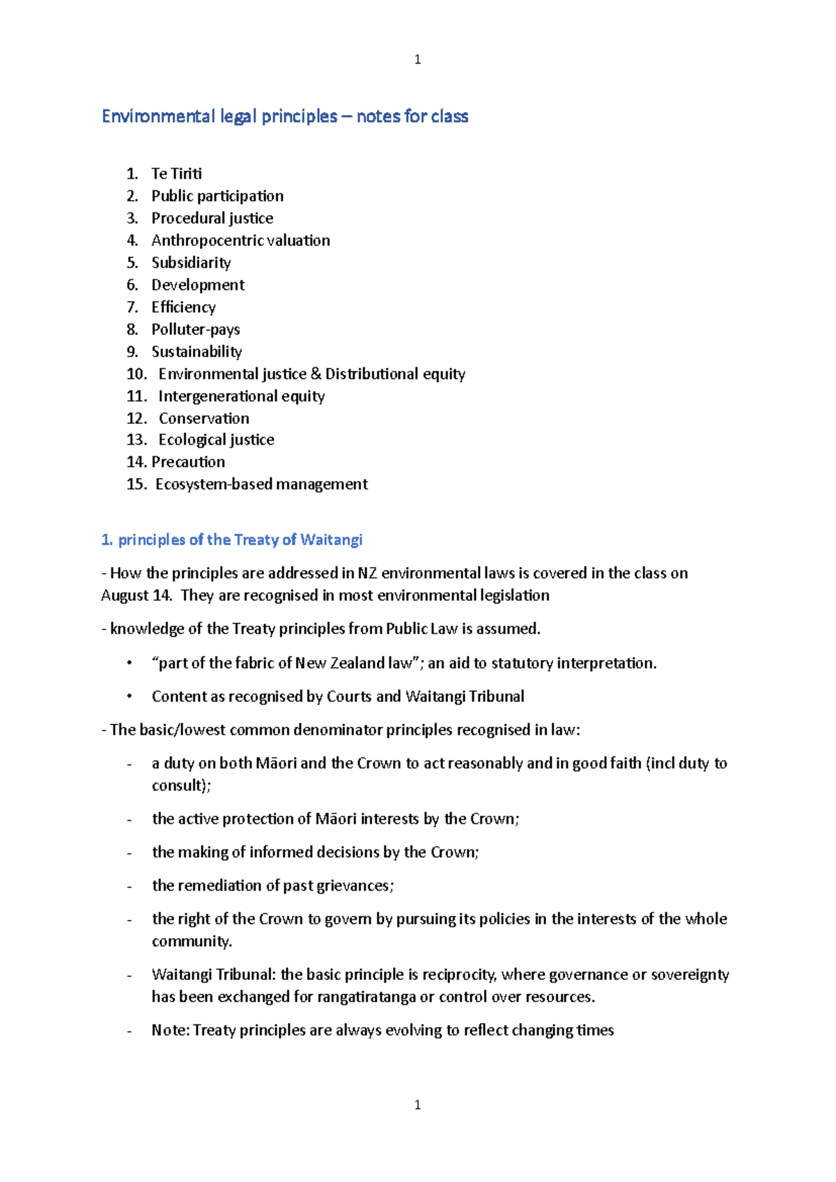 Notes on Envtal Law Principles-2024 - Environmental legal principles ...