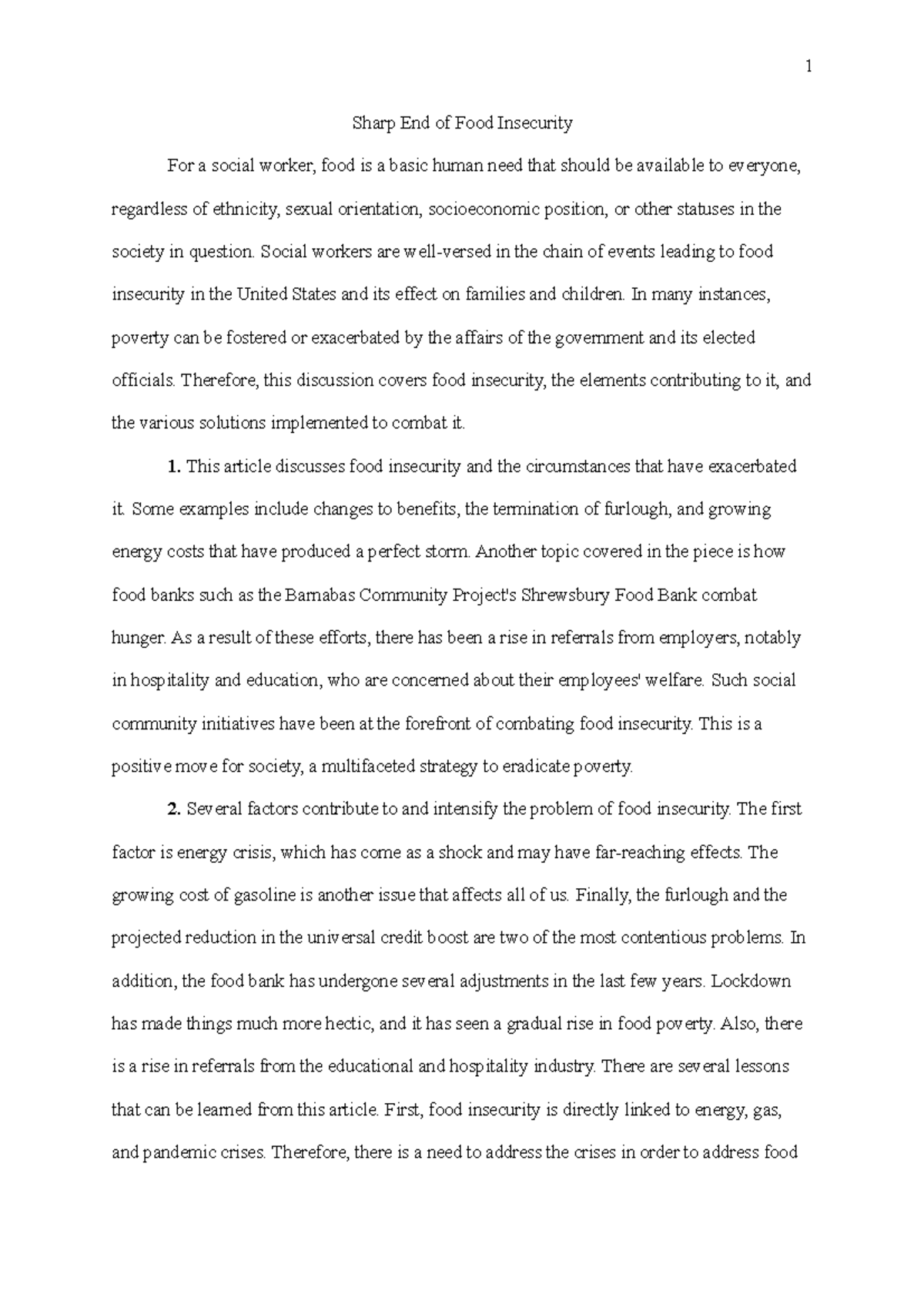 Sharp End of Food Insecurity - Social workers are well-versed in the ...