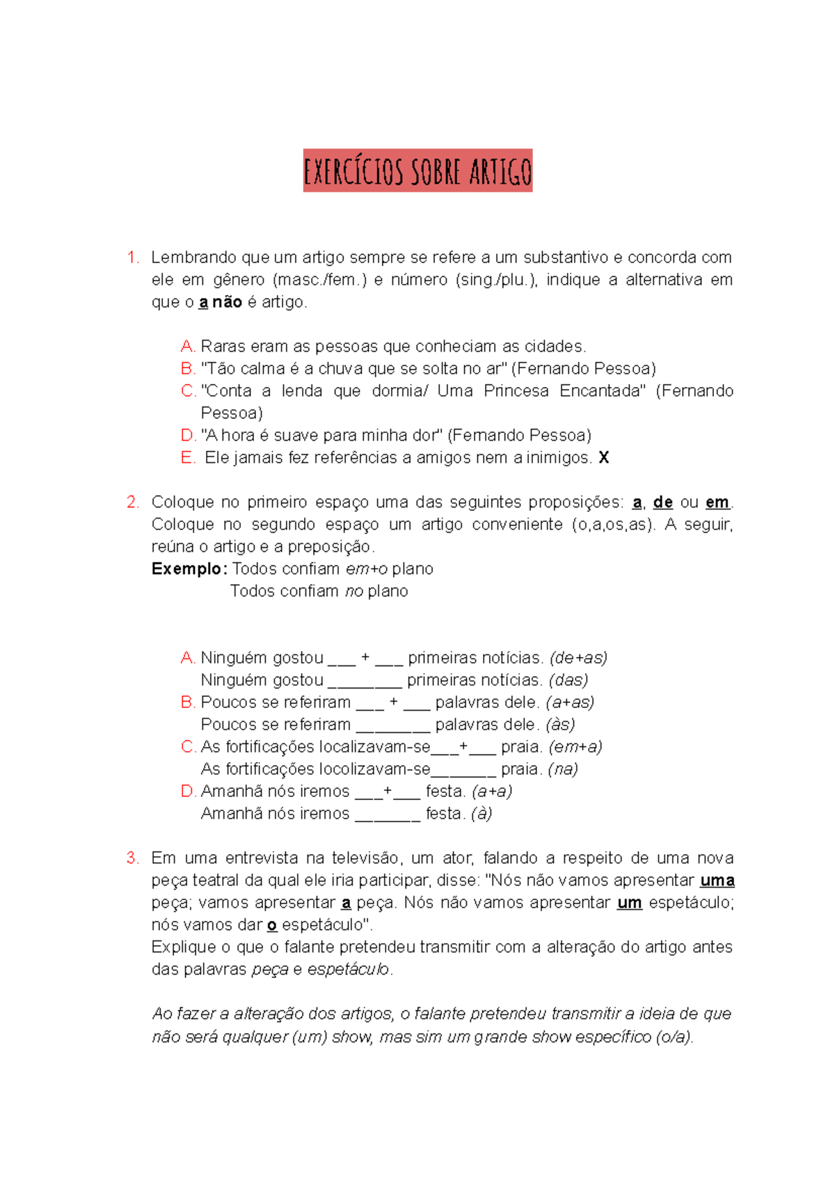 Exame 22 Abril 2018, perguntas e respostas - EXERCÍCIOS SOBRE ARTIGO ...