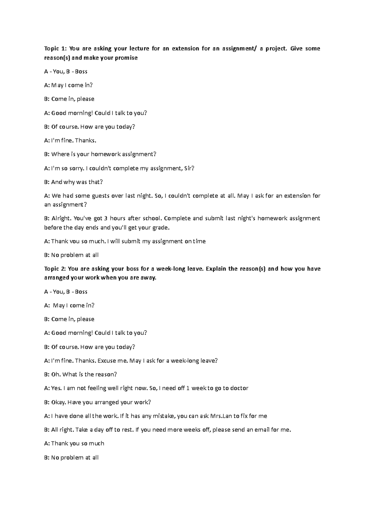 Speaking-E2 - Hhhh - Topic 1: You are asking your lecture for an ...