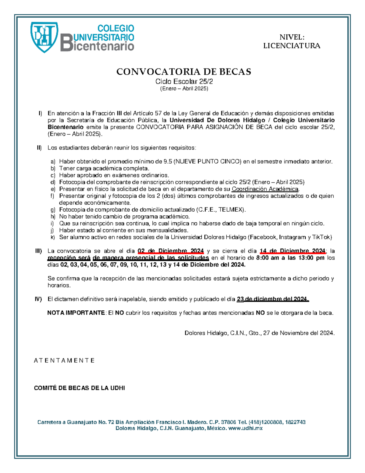 Convocatoria Enero - Abril 2025 - CONVOCATORIA DE BECAS Ciclo Escolar ...