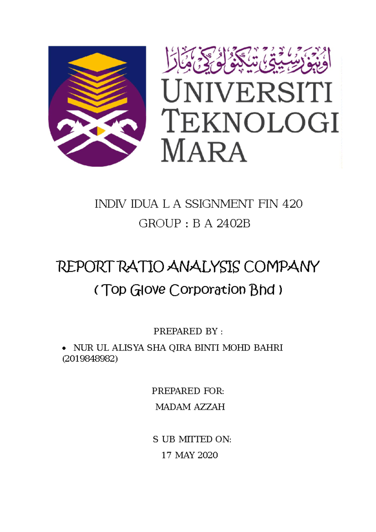 TOP Glove Report hope this will hope you with your studies INDIV