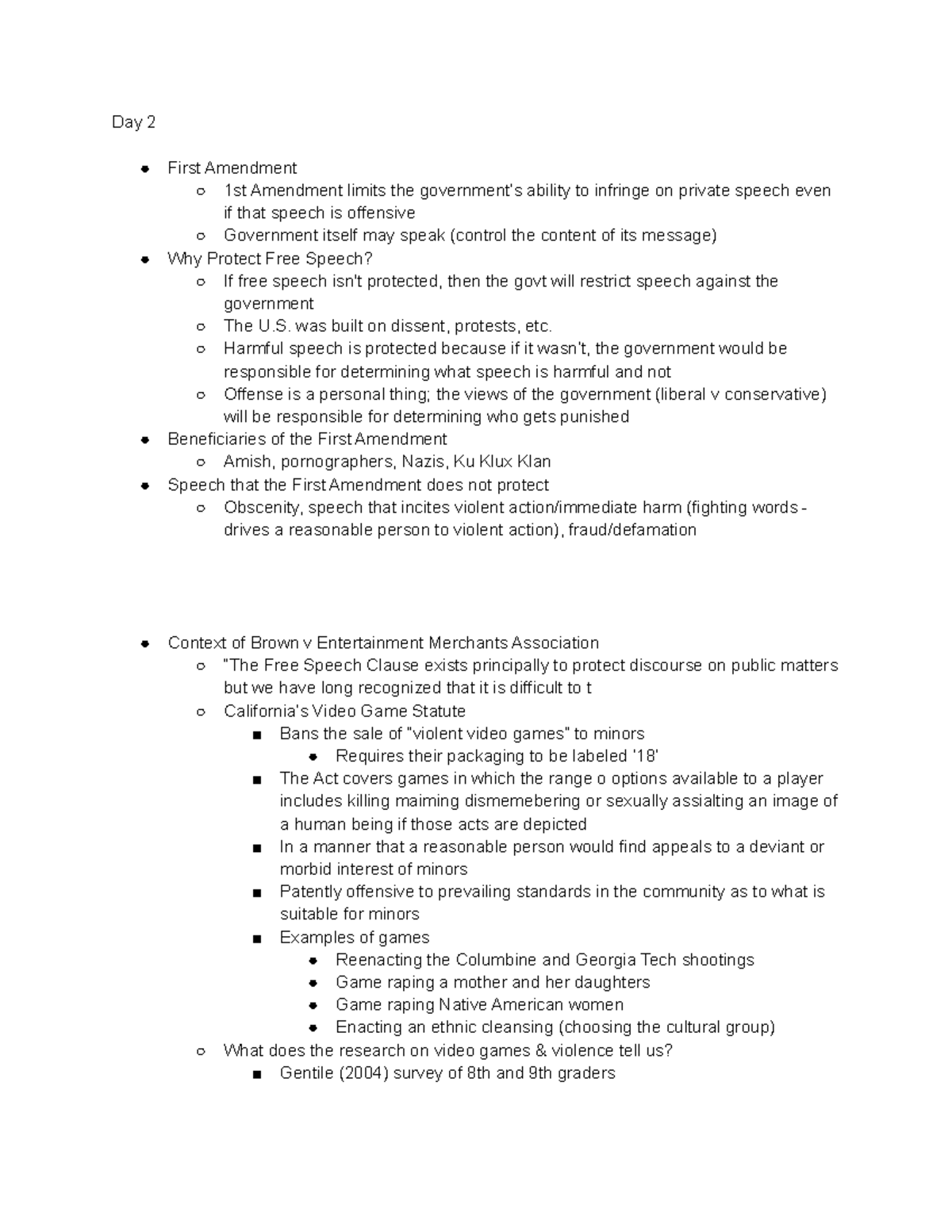 Psych and Law Day 2 Lecture Notes - Day 2 First Amendment 1st Amendment ...