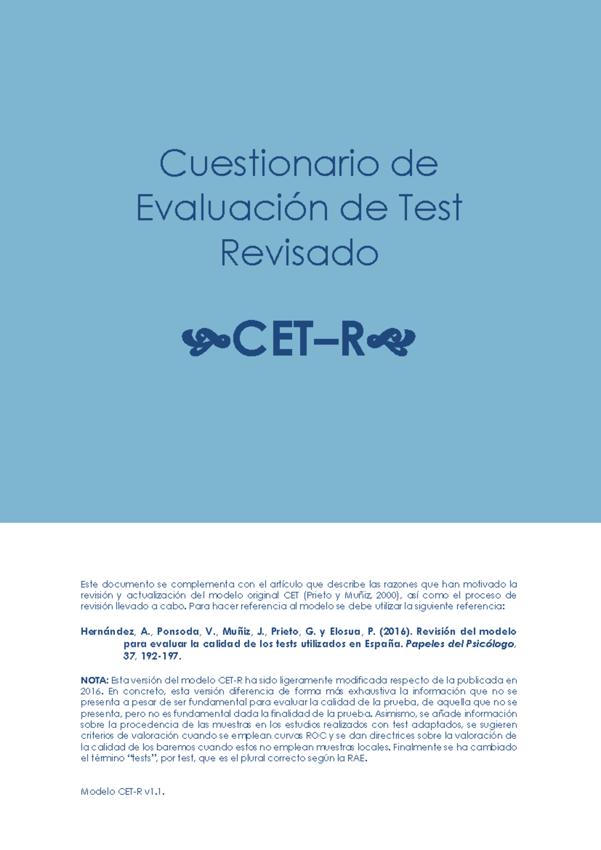Trabajo CET-R TAMADUL - Modelo CET-R v1. Cuestionario de Evaluación de ...