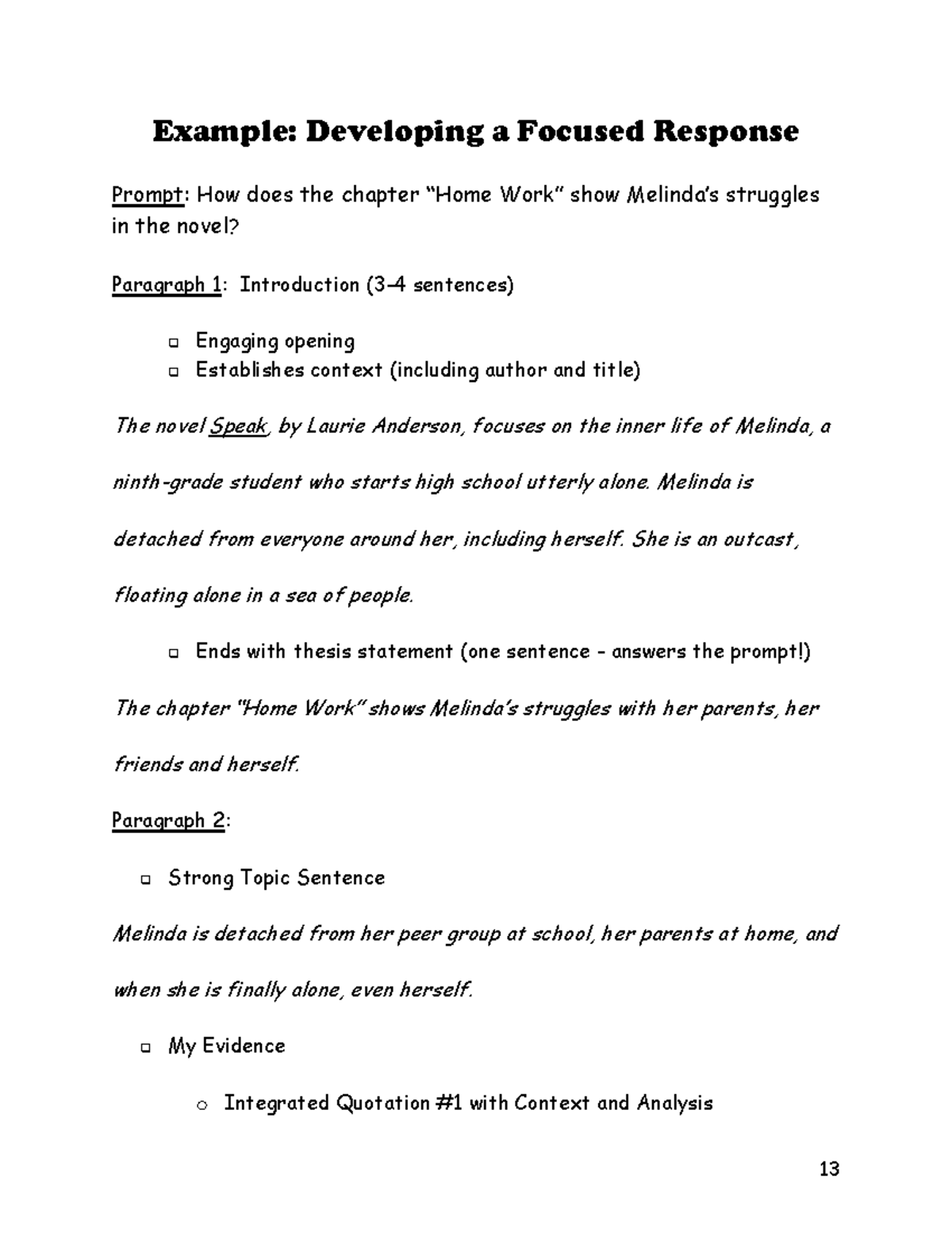 Developing a Focused Response (1) - 13 Example: Developing a Focused ...