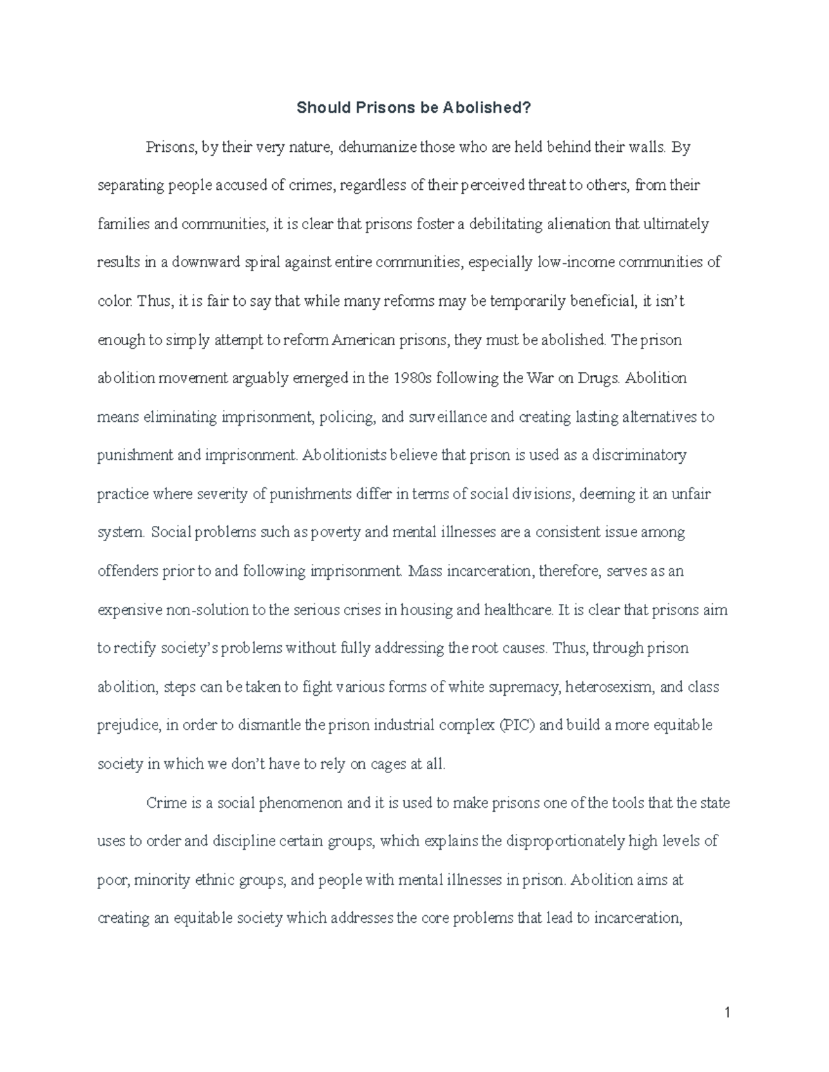 ETH STD 22AC Final Paper Should Prisons be Abolished? Prisons, by