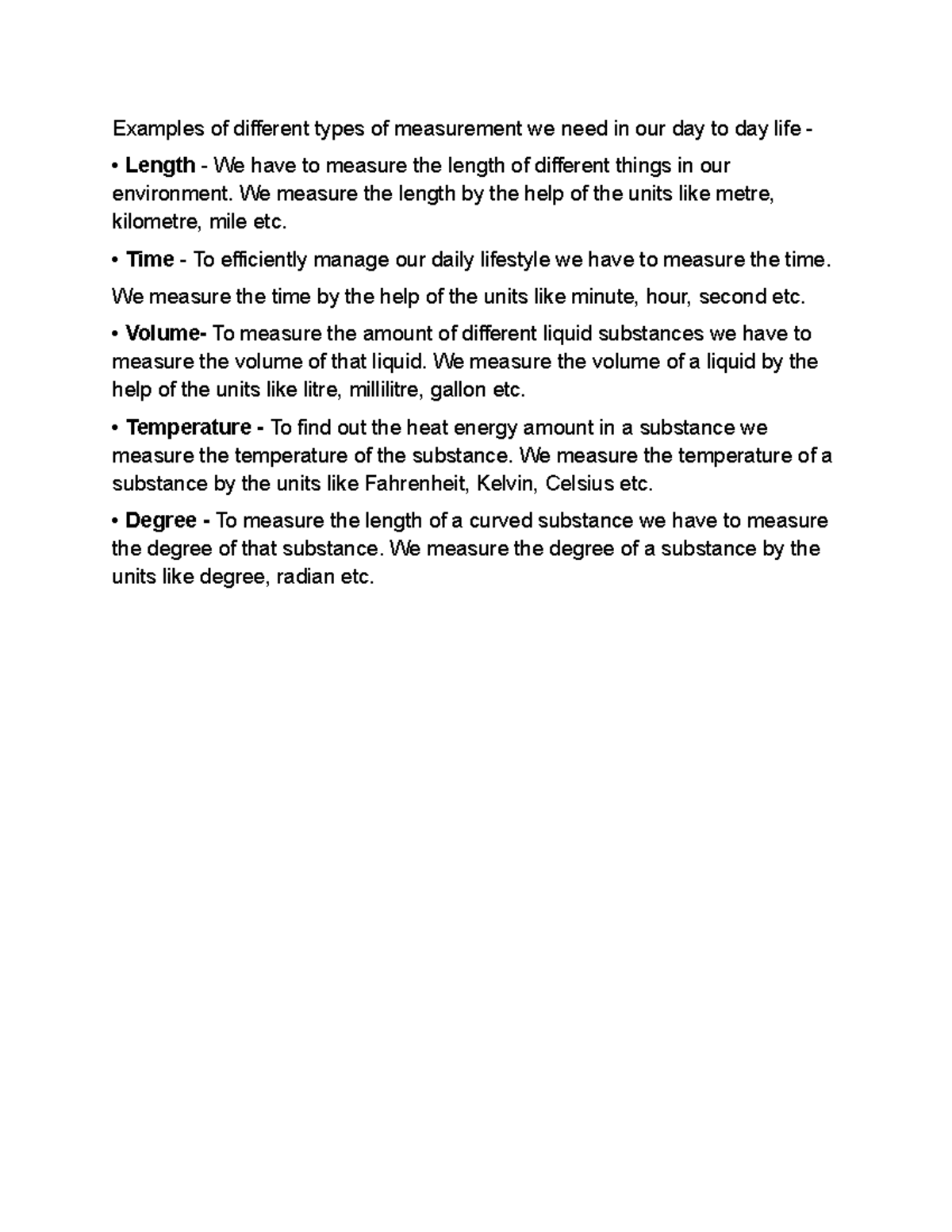 Discussion 1 Grade A Examples of different types of measurement we