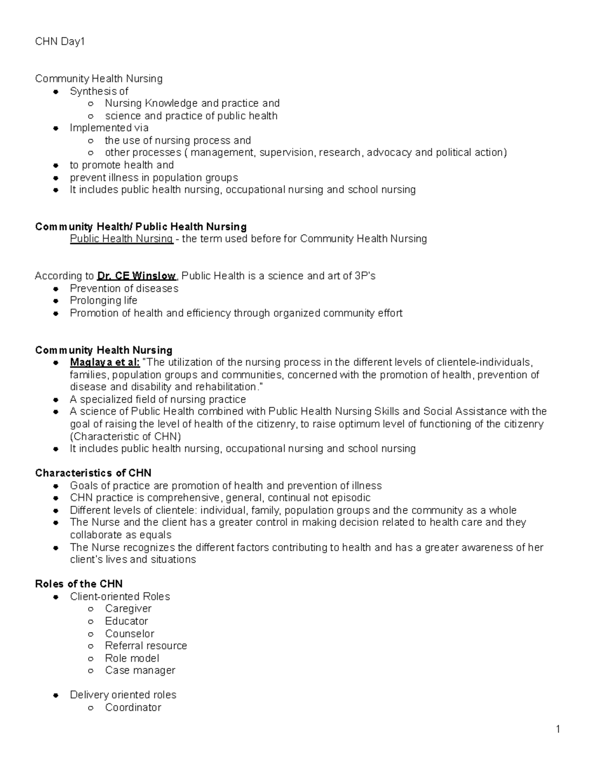 Copy of CHN Day1 - Comm Health Nsg. - CHN Day Community Health Nursing ...