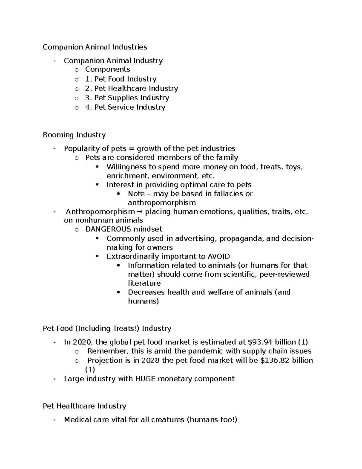 Lecture 2 Industry and Careers Companion Animal Industries Companion