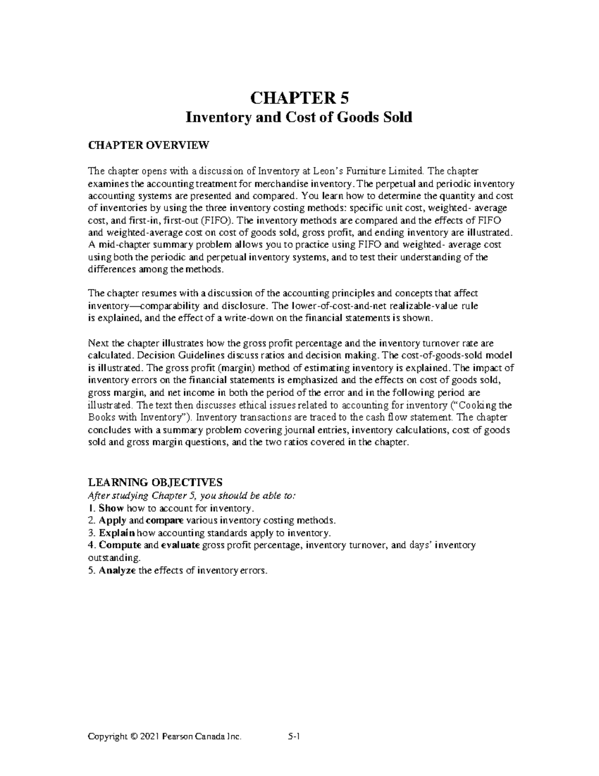 Chapter 5 Notes - CHAPTER 5 Inventory and Cost of Goods Sold CHAPTER ...