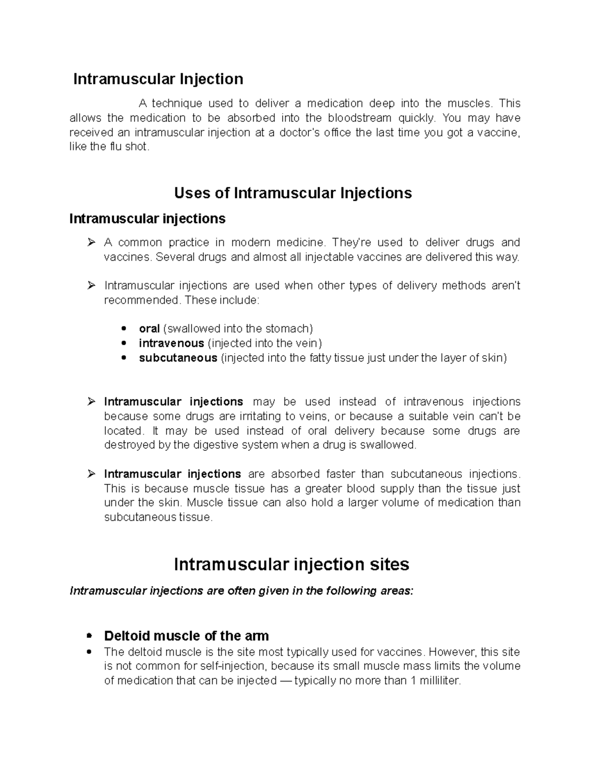 Intramuscular Injection (Uses, Sites, and Steps ) Intramuscular